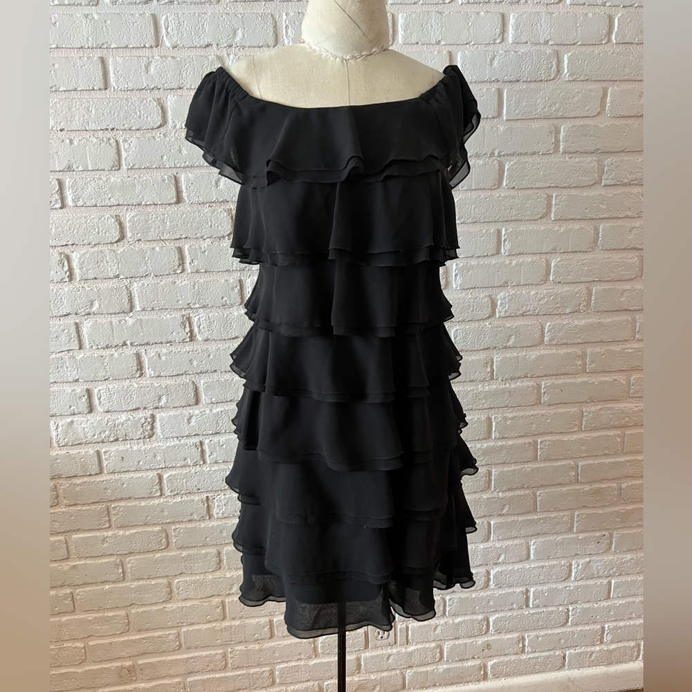 White House Black Market ruffle black dress